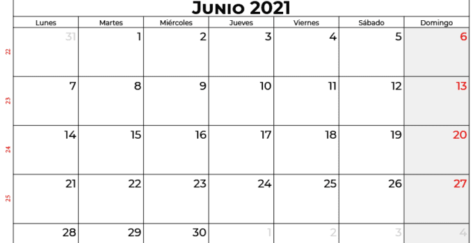 calendario 2021 junio mexico