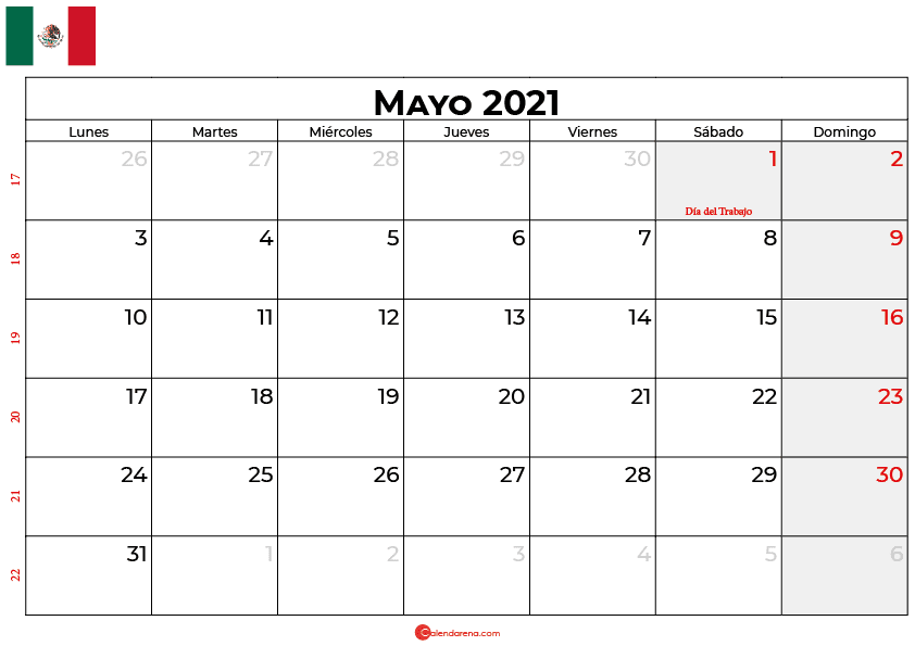 calendario 2021 mayo mexico