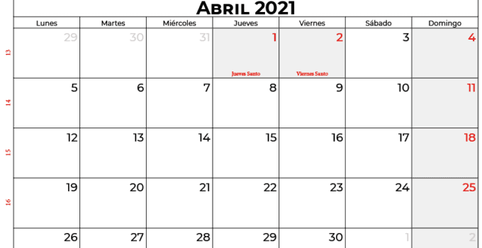 calendario abril 2021 colombia
