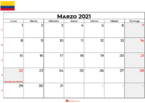 calendario marzo 2021 colombia