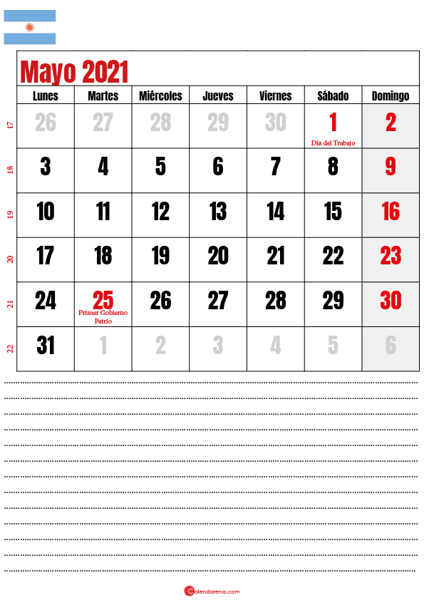 calendario mayo 2021 argentina notes
