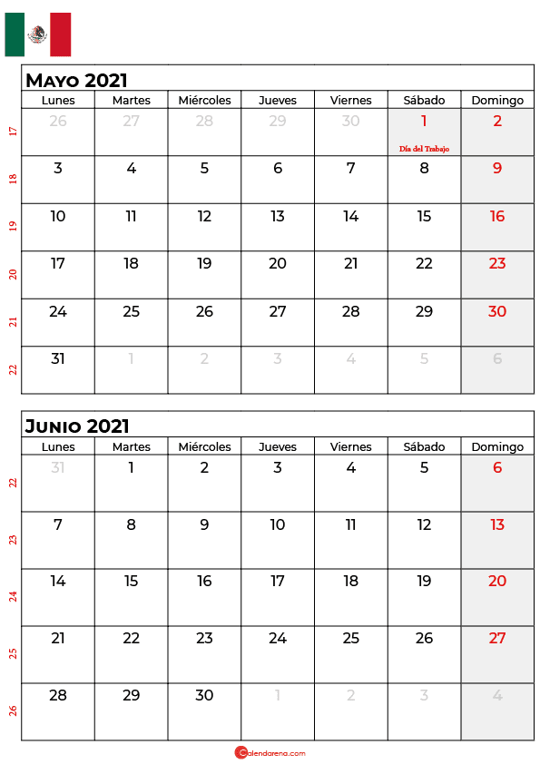 calendario mayo junio 2021 mexico