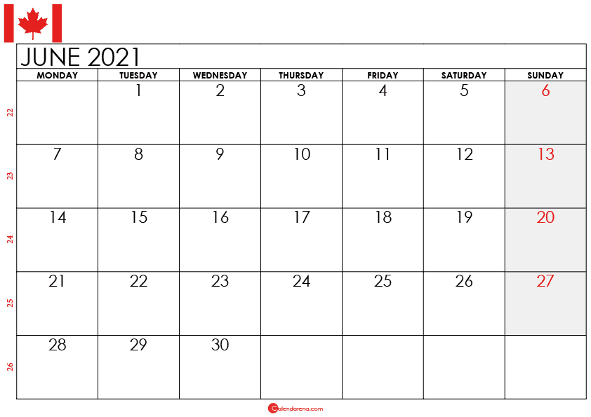 june 2021 calendar canada