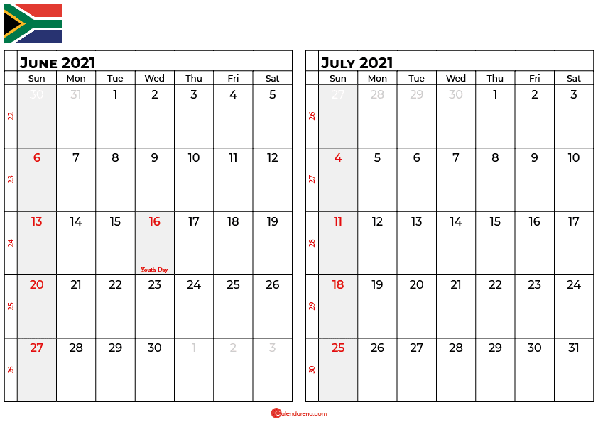 june and july 2021 calendar sa