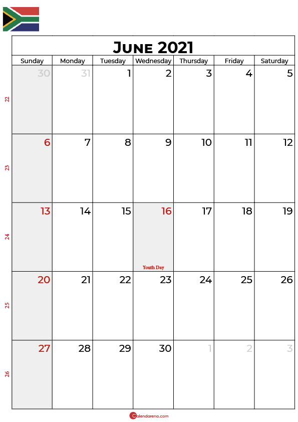 june calendar 2021 SA