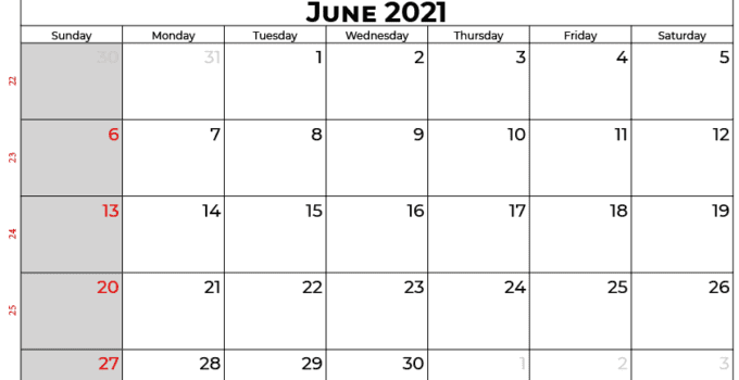 june calendar 2021 UK
