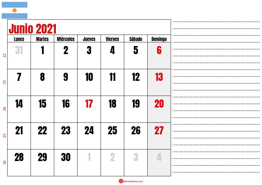junio 2021 calendario argentina