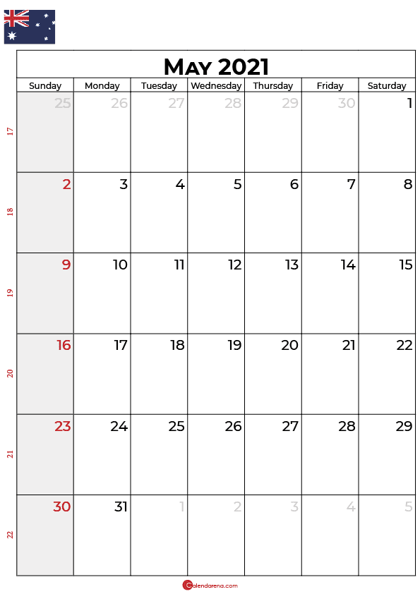 may 2021 calendar AU