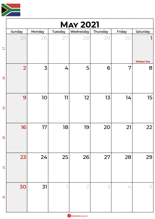 may calendar 2021 SA