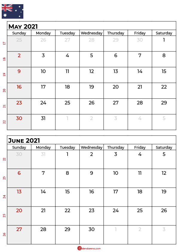 may june 2021 calendar AU