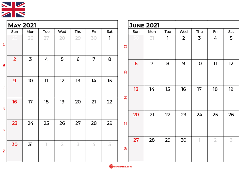 may june calendar 2021 UK