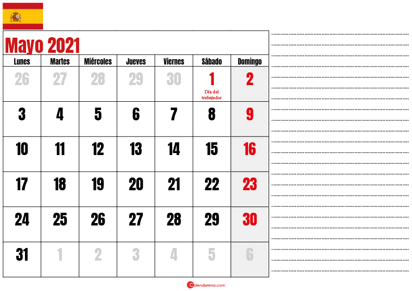 mayo 2021 calendario espana
