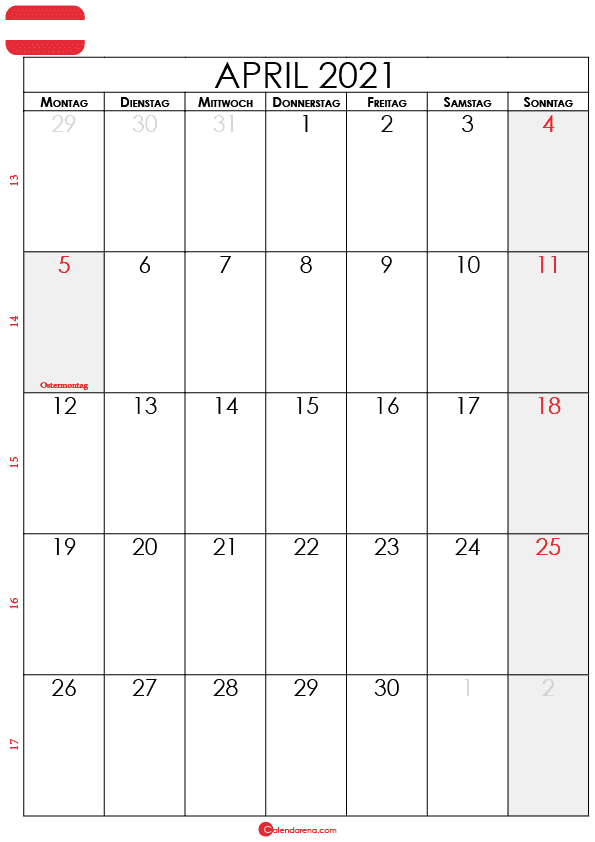 april 2021 kalender Österreich