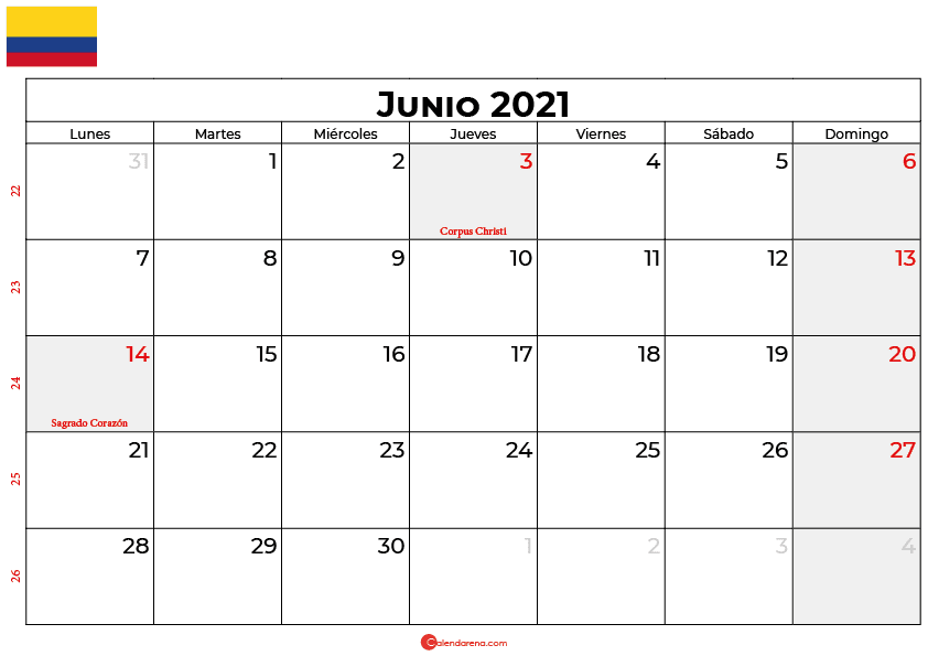 calendario junio 2021 colombia