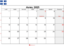 calendrier avril 2021 québec canada