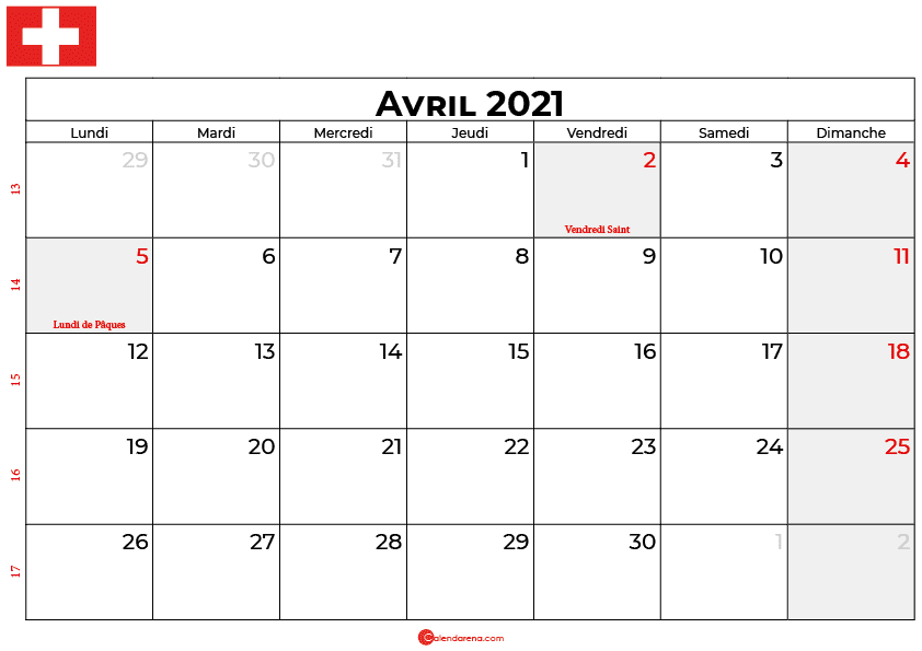 calendrier avril 2021 suisse