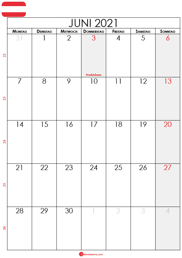 juni 2021 kalender Österreich