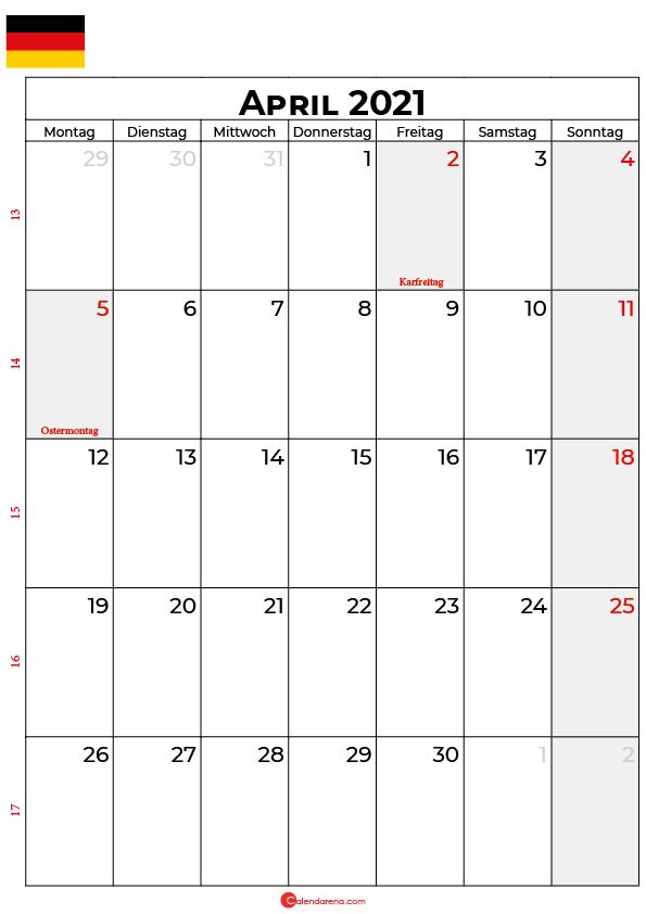 kalender 2021 april Deutschland