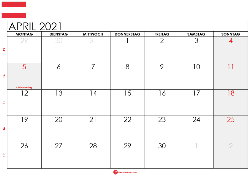 kalender 2021 april Österreich