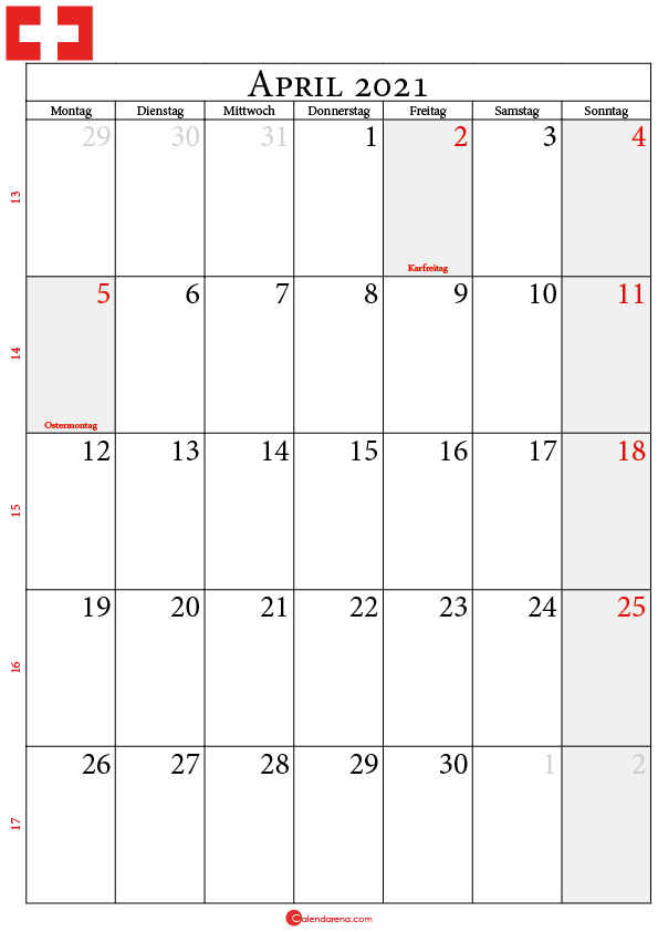 kalender 2021 april Schweiz
