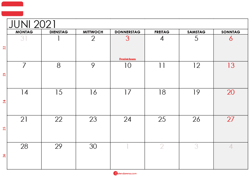 kalender 2021 juni Österreich