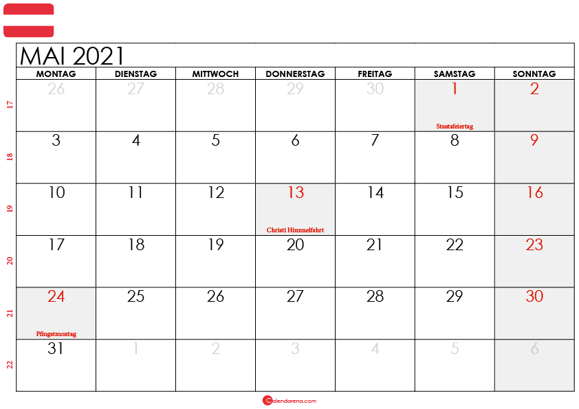kalender 2021 mai Österreich