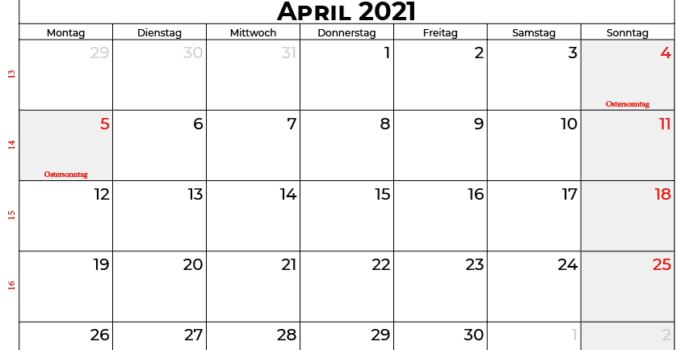 kalender april 2021 Belgien