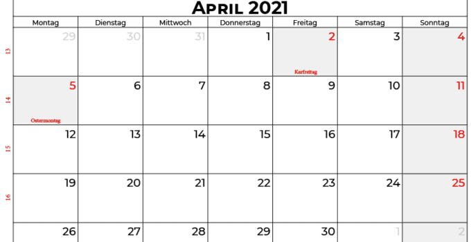 kalender april 2021 Deutschland