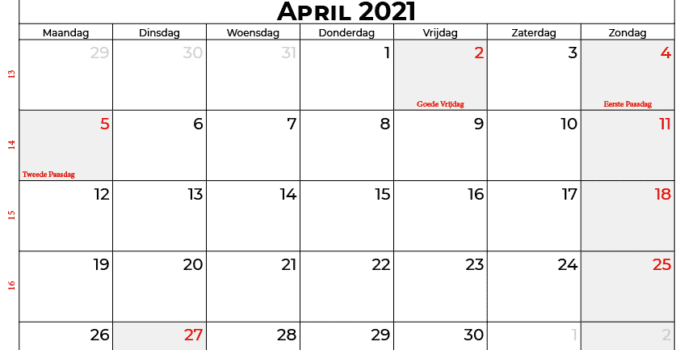 kalender april 2021 nederland