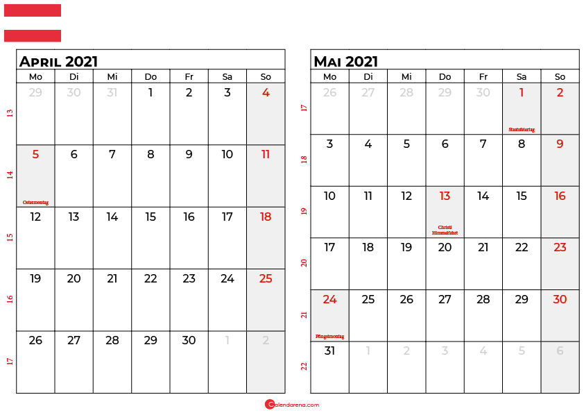 kalender april mai 2021 Österreich