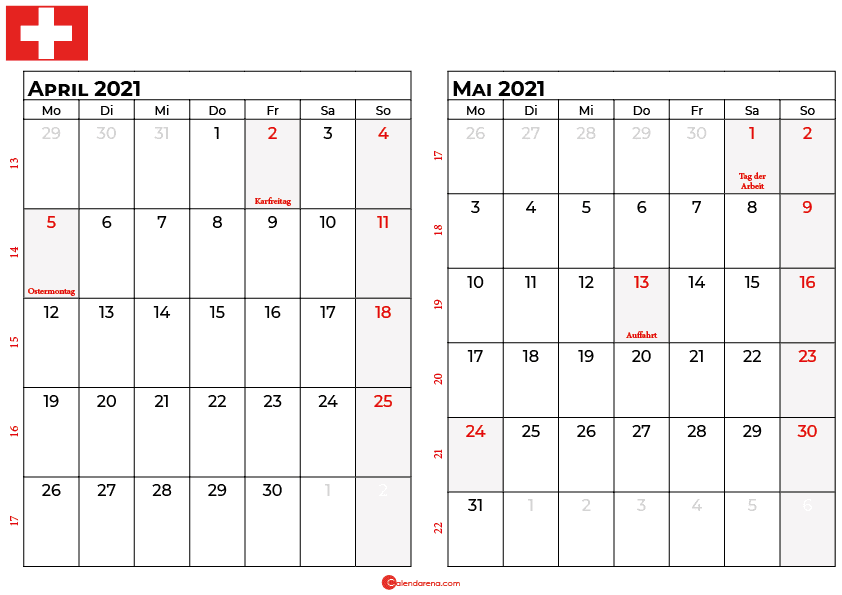 kalender april mai 2021 Schweiz