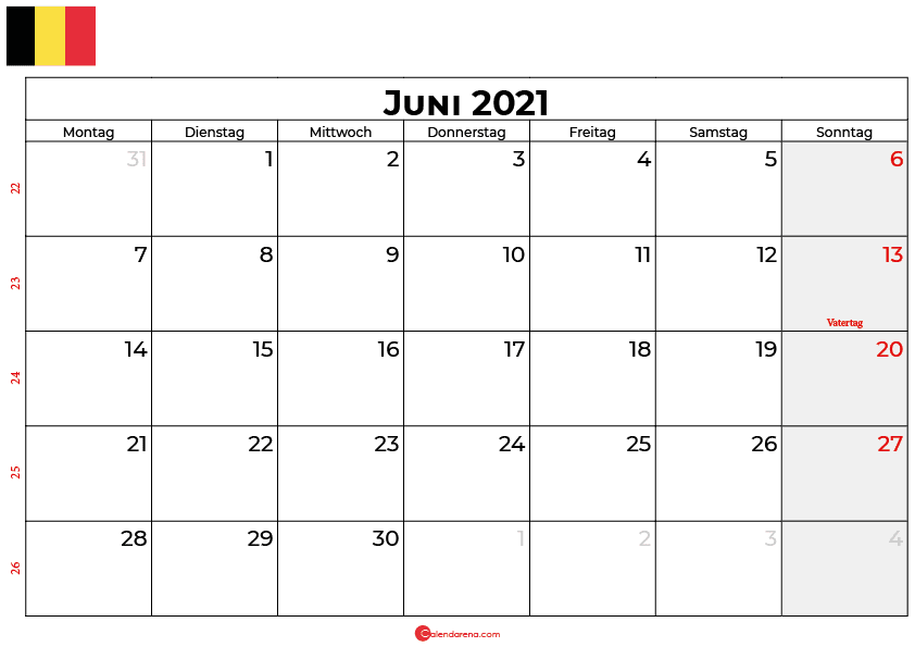 kalender juni 2021 Belgien