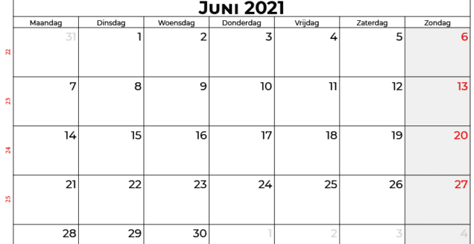 kalender juni 2021 nederland