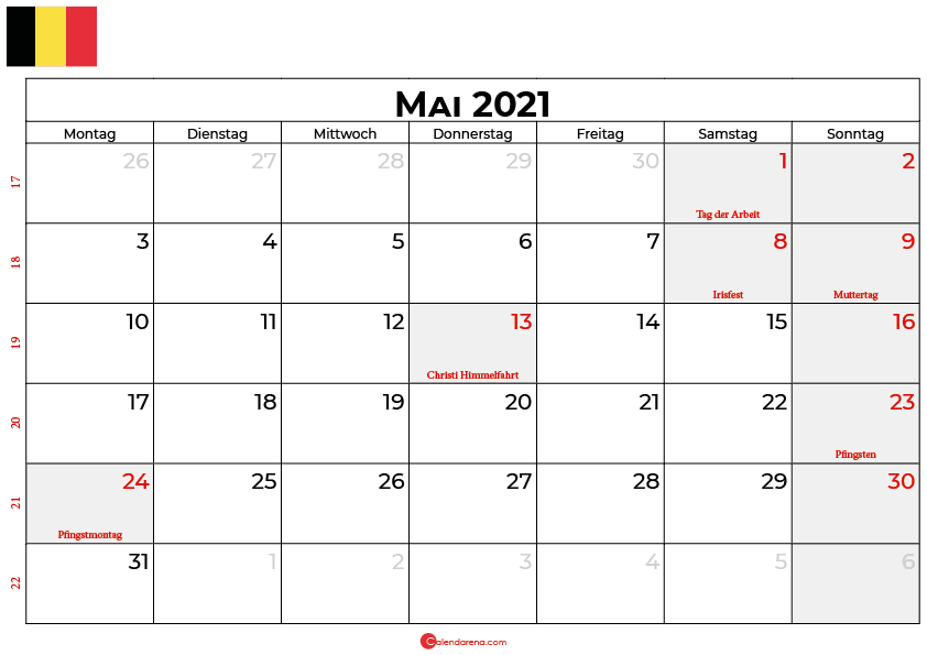kalender mai 2021 Belgien