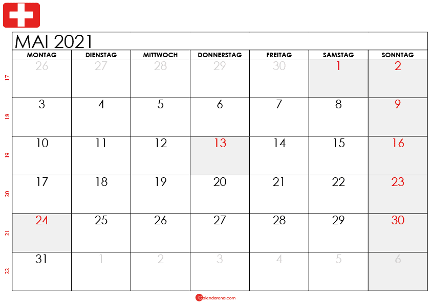 kalender mai 2021 Schweiz