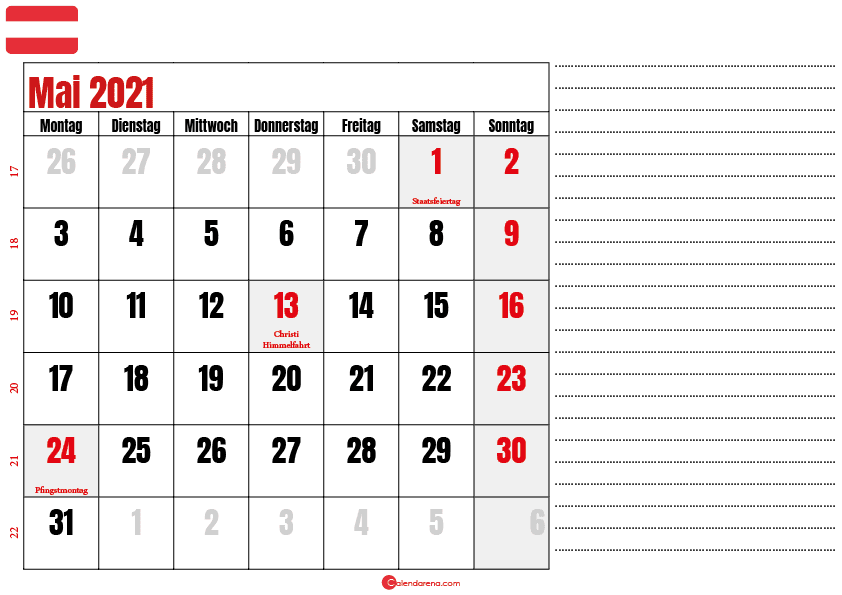 mai kalender 2021 Österreich