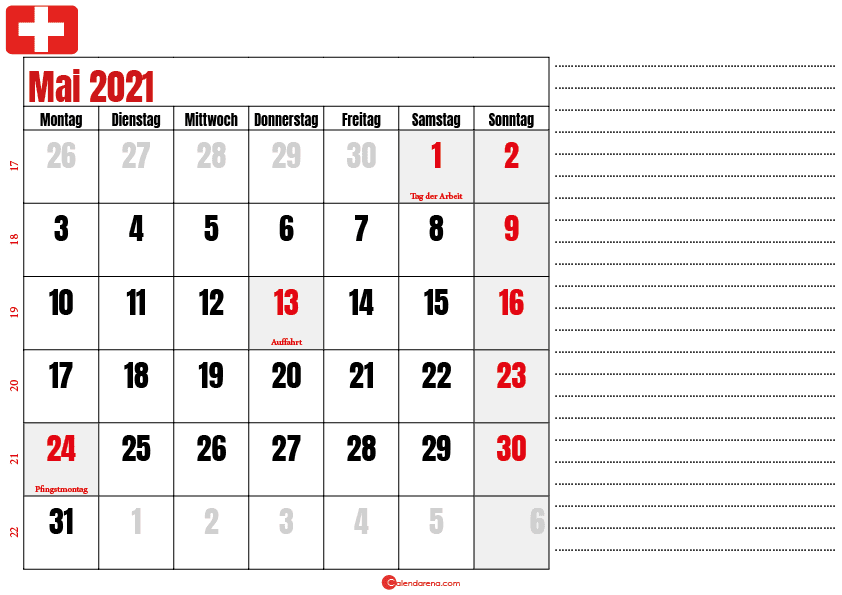 mai kalender 2021 Schweiz
