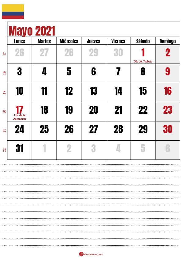 mayo 2021 calendario colombia