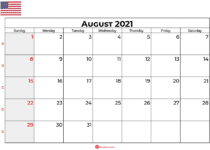 August 2021 calendar usa