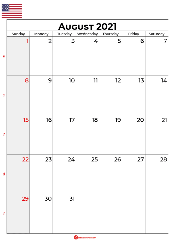 august calendar 2021