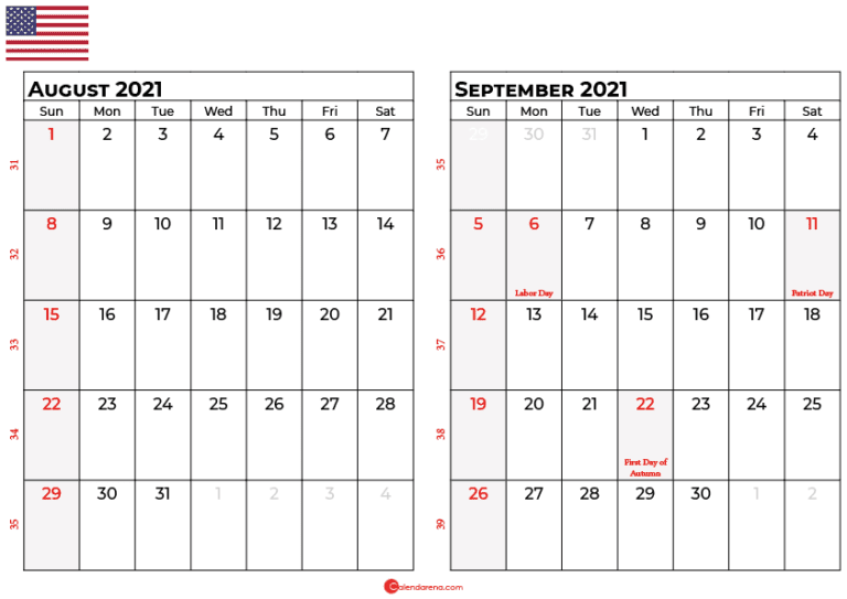 Download Free August 2021 Calendar USA