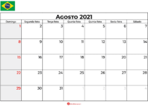 calendário agosto 2021 brasil