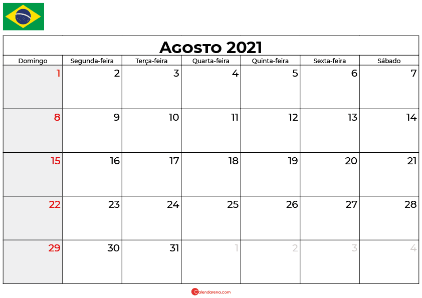 calendário agosto 2021 brasil