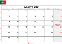 calendário agosto 2021 portugal