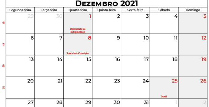 calendário dezembro 2021 portugal