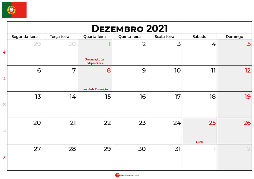 calendário dezembro 2021 portugal
