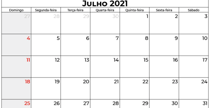 calendário julho 2021 brasil