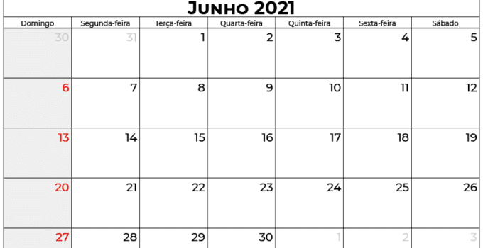 calendario junho 2021 brasil