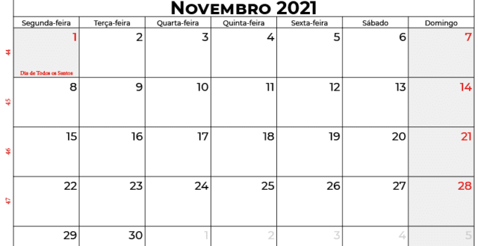 calendário Novembro 2021 Portugal