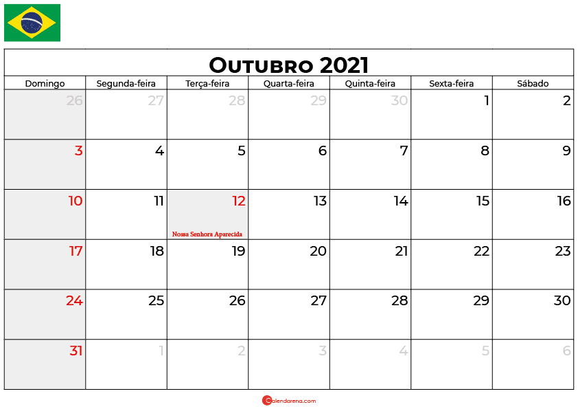 calendário outubro 2021 brasil